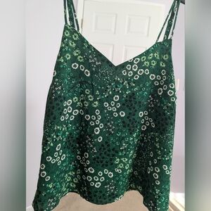 Skies Are Blue Floral Green Spaghetti Strap Top